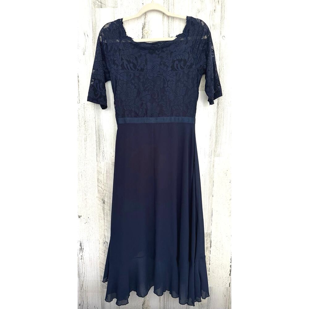 Miusol Womens‎ Dress Size Medium Navy Lace Bodice Ruffled Asymmetrical Skirt
